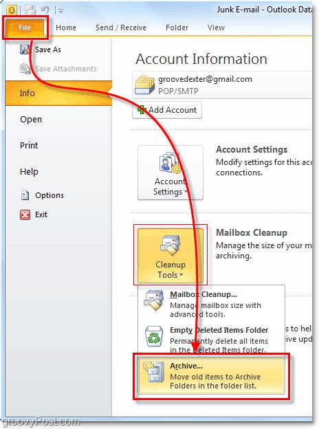 archive in outlook 2010